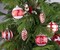 SET OF 2 Checked Czech Glass Christmas Ball Ornaments Baubles 3.15" Red/White